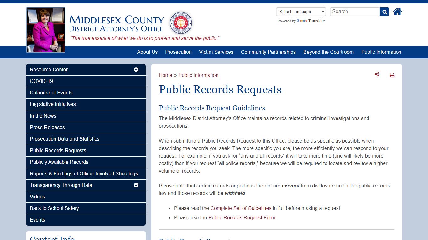 Public Records Requests - Middlesex County District Attorney's Office